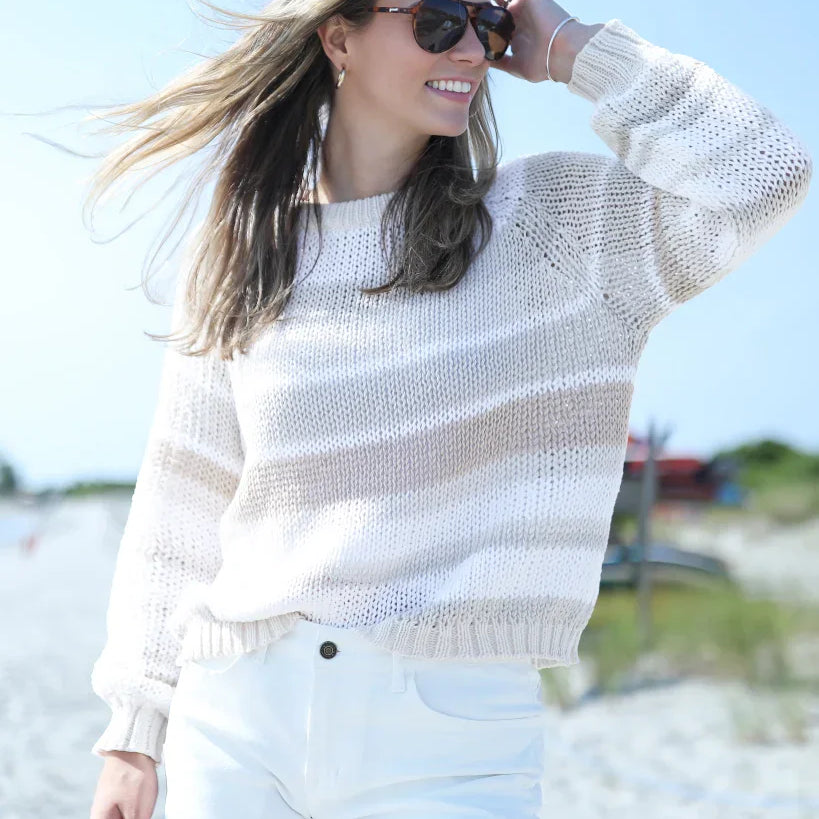 INEZ STRIPED RAGLAN CHUNKY CREW COTTON