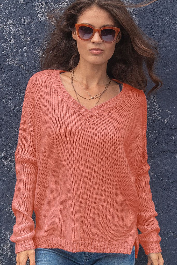 MIDGE CORAL BASKET WEAVE CREW SWEATER
