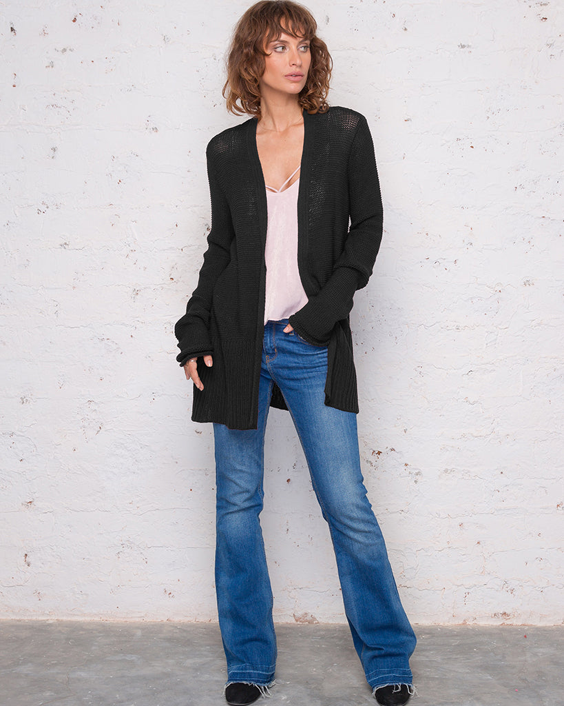 Eryn Cardigan Cotton Sweater - Black | Wooden Ships