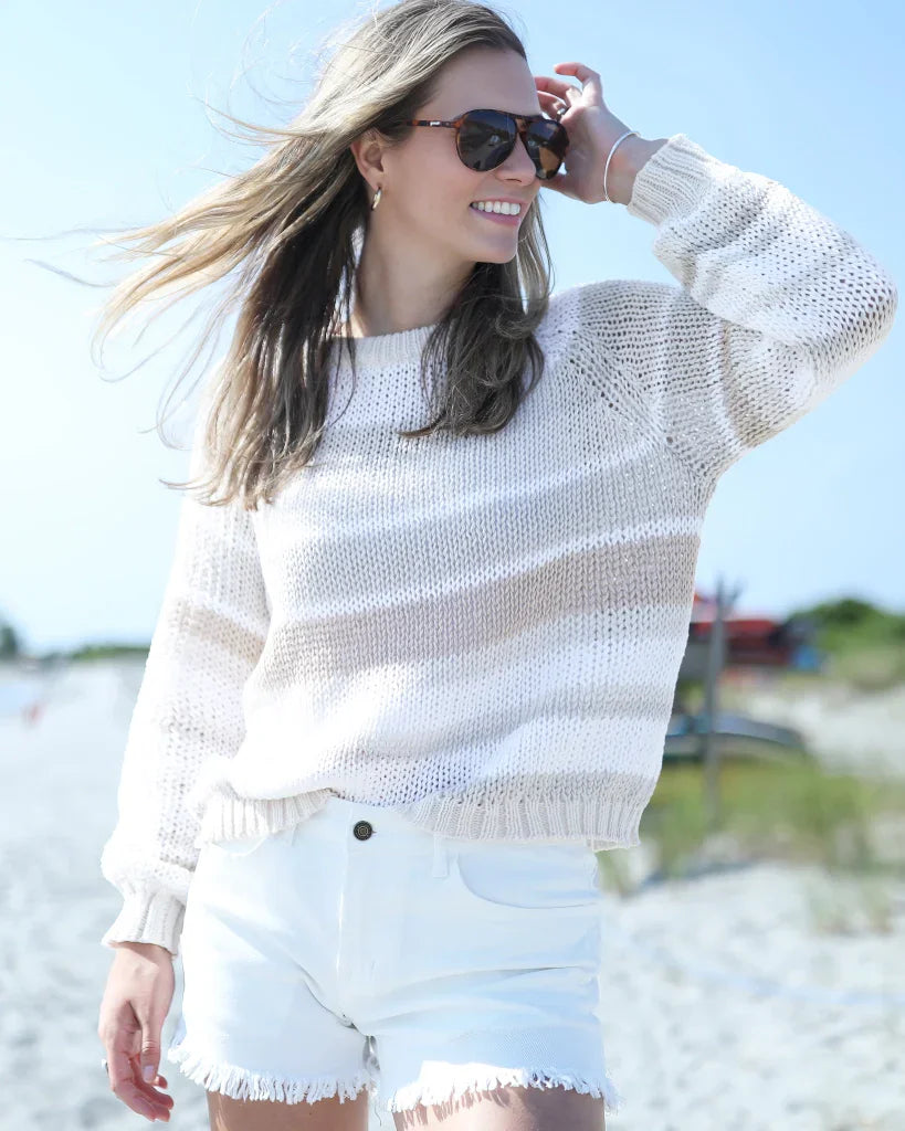 INEZ STRIPED RAGLAN CHUNKY CREW COTTON