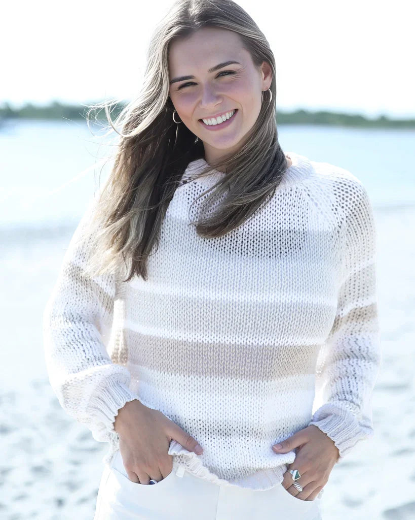 INEZ STRIPED RAGLAN CHUNKY CREW COTTON