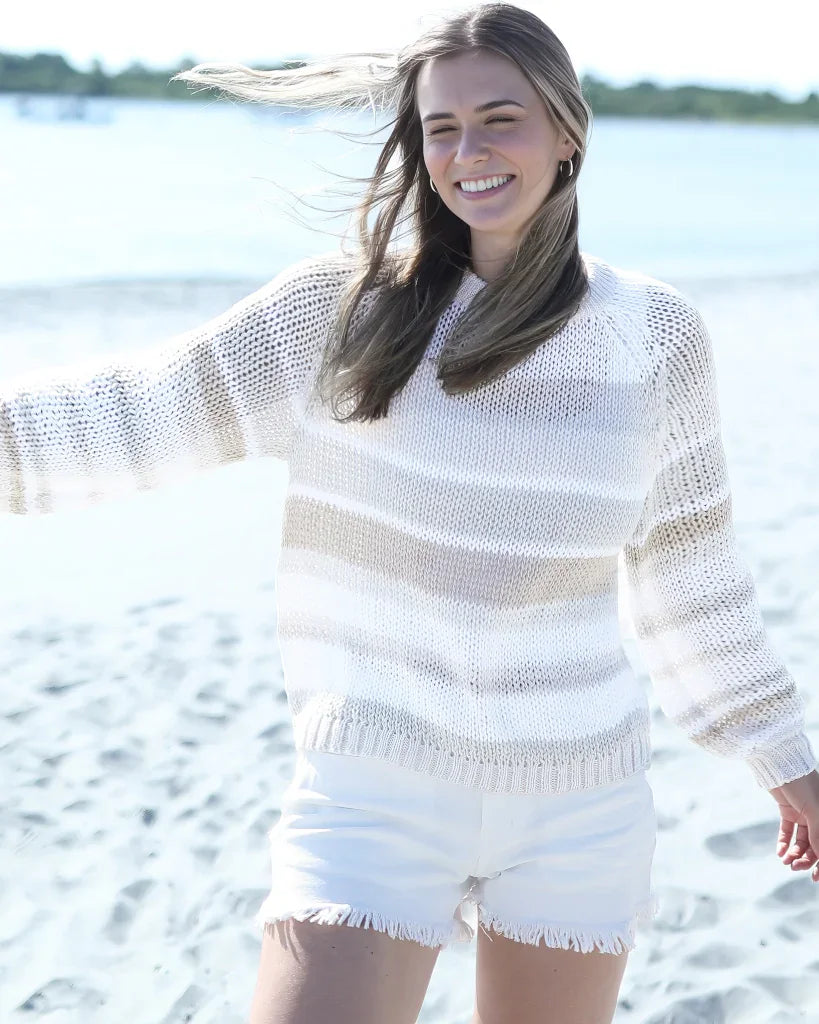 INEZ STRIPED RAGLAN CHUNKY CREW COTTON