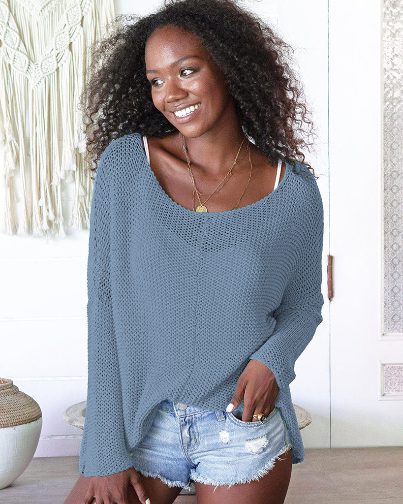 CLANE SQUARE SLEEVE KNIT TOPS ブルー サイズ2 CLANE - スクエア スリーブ ニット トップス - SQUARE SLEEVE KNIT